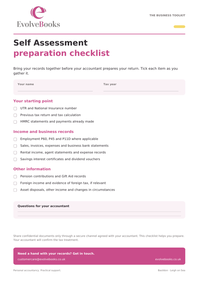 Preview of Self Assessment preparation checklist